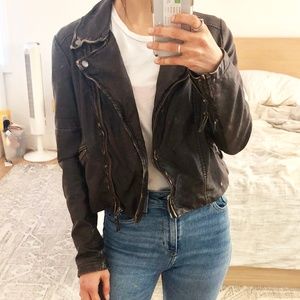 Free People Brown Vegan Faux Leather Jacket Moto